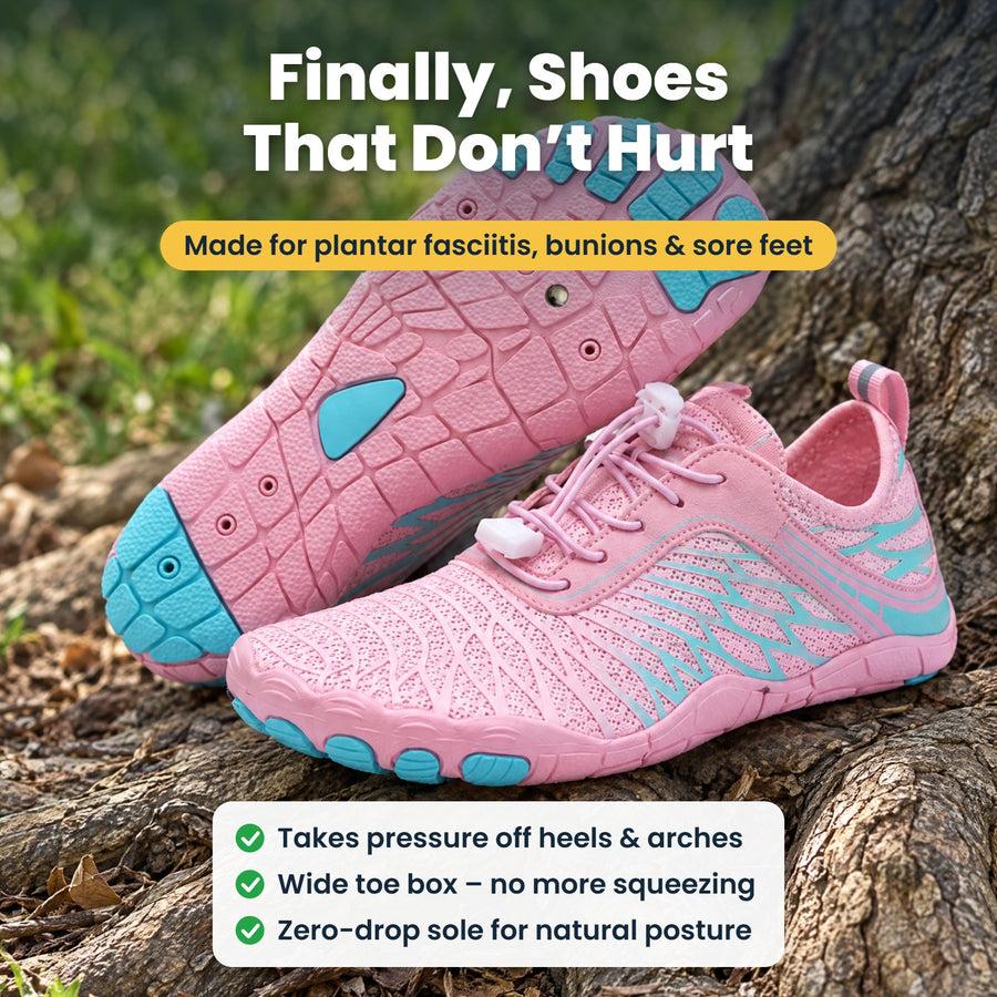 Dunefoot Pro barefoot shoes in Pink – made for plantar fasciitis and sore feet